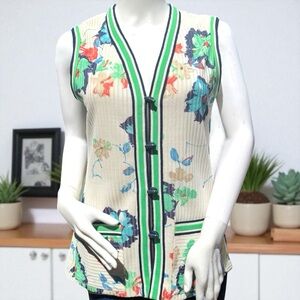 Vintage 60s 70s FOREVER YOUNG Floral Print Knit Button Front Vest